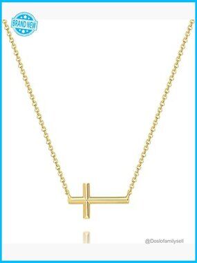 14K Gold Plated Cross Pendant Necklace Horizontal Design Two Wearing Styles